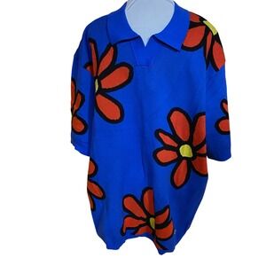 Wesc Floral Knit Polo Shirt Bold Flowers Pop Art Spring Men's XL
